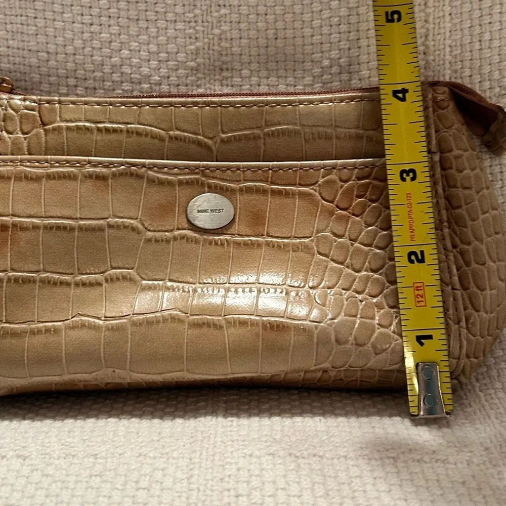 NINE WEST Brown Crocodile Embossed Cosmetic Bag